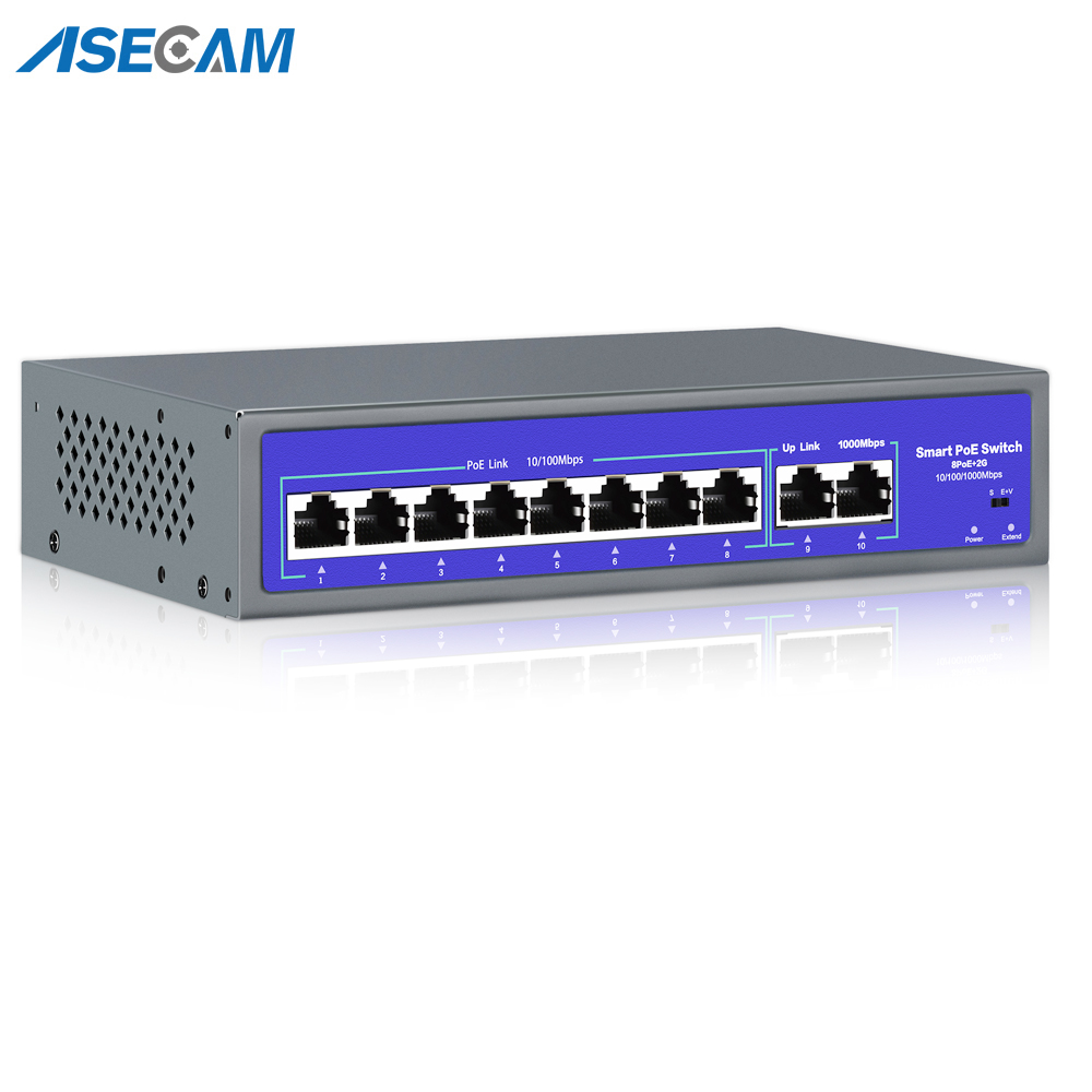 Commutateur POE réseau 8 ports 52 V avec 10/1000 Mbps IEEE 802.3 af/at sur Ethernet camera video surveillance IP système caméra de vidéosurveillance AP sans fil