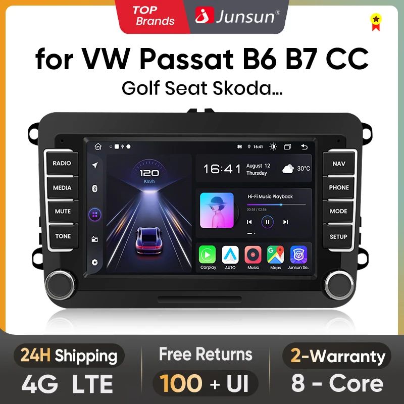Junsun 7" IPS Screen Universal Wireless CarPlay Android Auto Car Radio for VW POLO PASSAT B6 GOLF Touran Bluetooth GPS 4G RDS FM