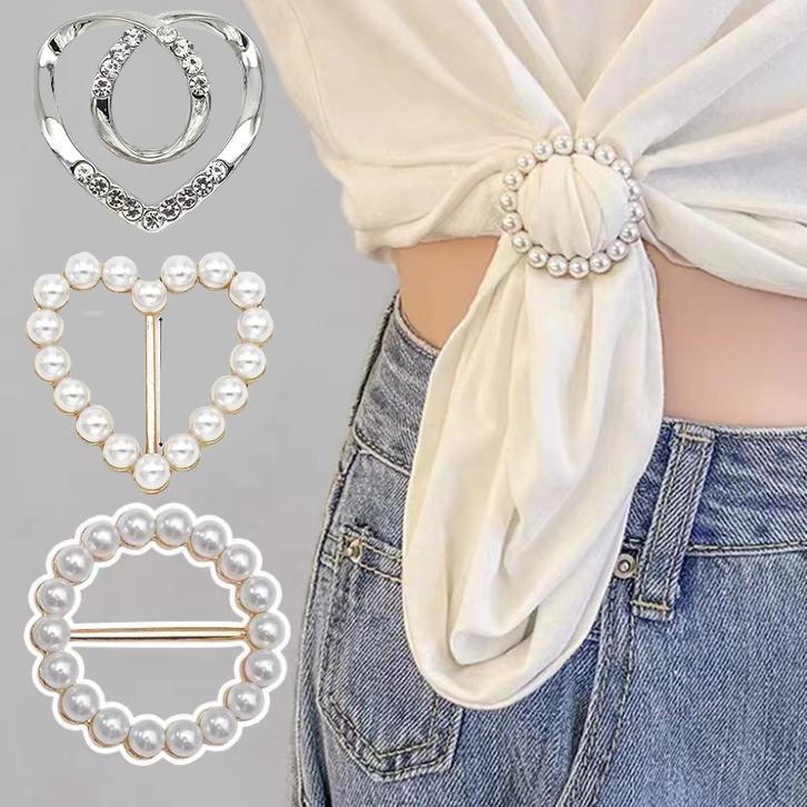 Accesorio de cinturón con Clip para cintura a la moda para doblar camisas, cinturilla de seguridad, nudos de ajuste, anillo de bufanda elegante