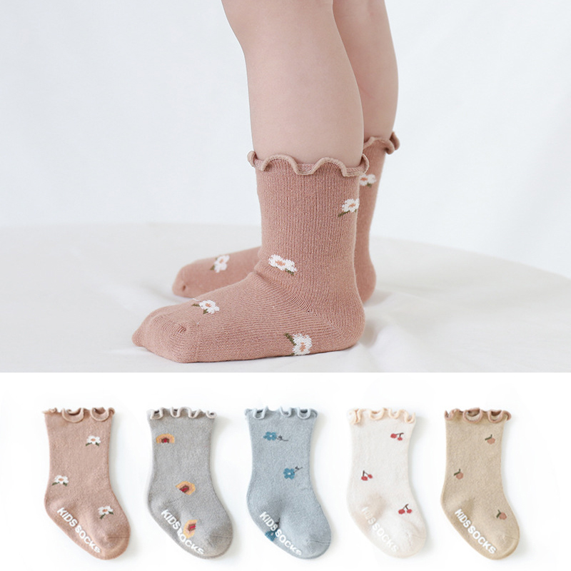3 paia di calzini per bambini con stampa floreale antiscivolo per bambini appena nati 0-5Y calzini corti per bambini elastici quattro stagioni