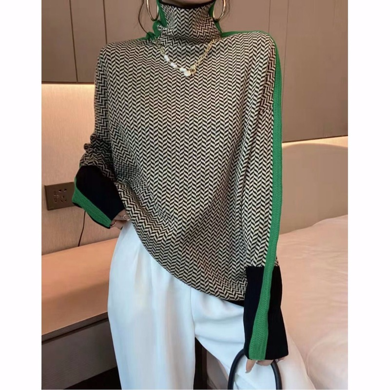 Pulôver camisola estoque europeu high-end qualidade cor caracteres coloridos lã camisa de fundo feminino outono e inverno camisola