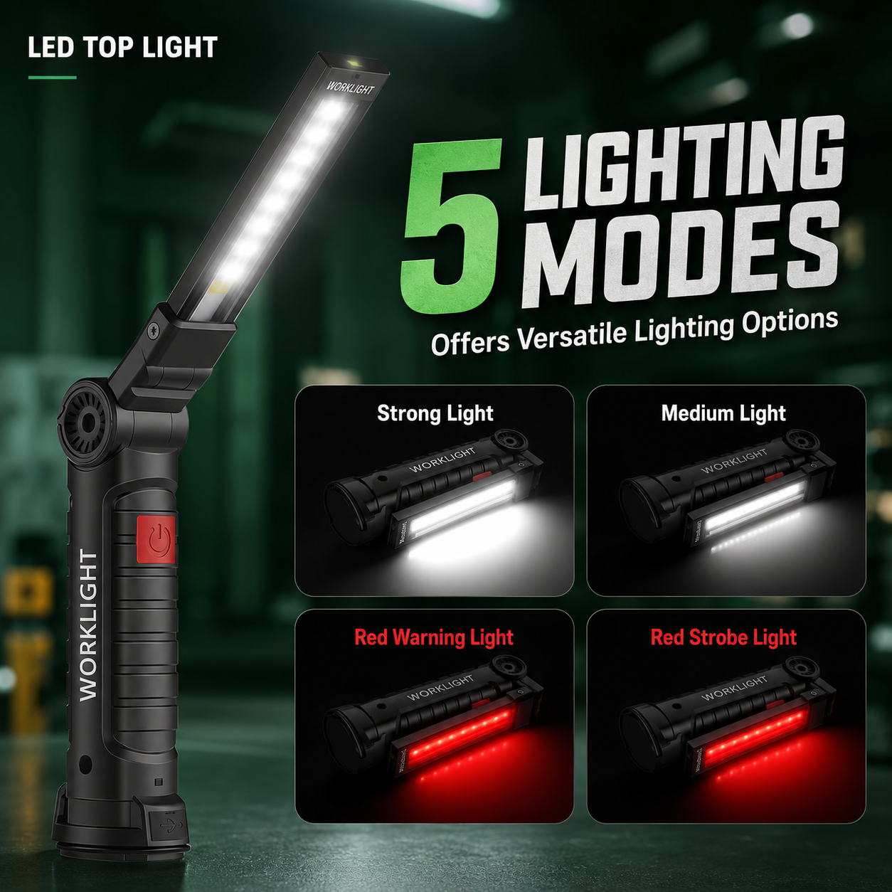 充電式 LED COB ワークライト USB 磁気検査トーチ フック付き 調光可能な懐中電灯 車の修理 キャンプ用 18650