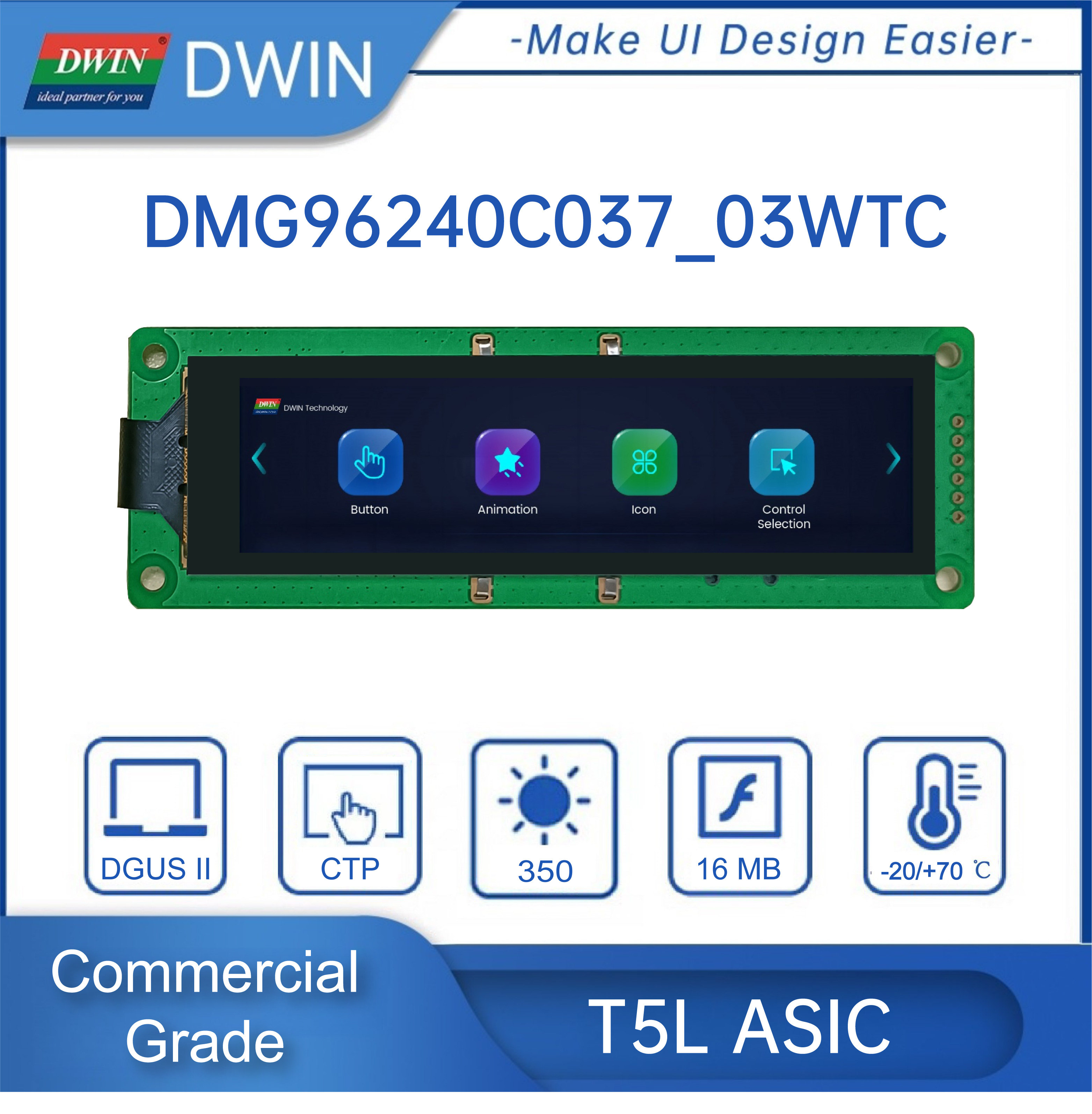 Tft LCDディスプレイ画面、液晶モジュール、色hmi、ips tft、dmg96240c037_03w、240x960ピクセル、16.7m、3.7 "バー