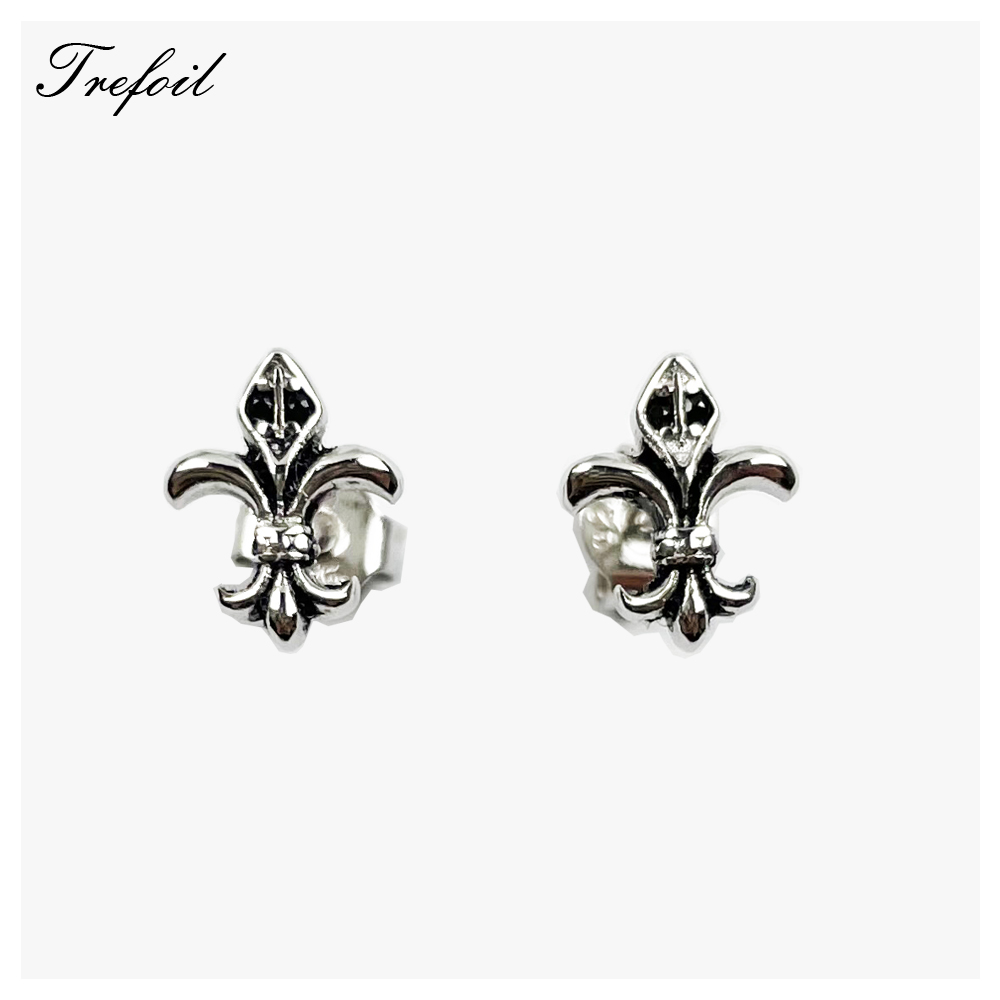 Clous d'oreilles Fleur-de-lis Lily 925 en argent Sterling flambant neuf Bijoux fins pour femmes hommes rebelle rue unisexe Vintage Bijoux cadeau