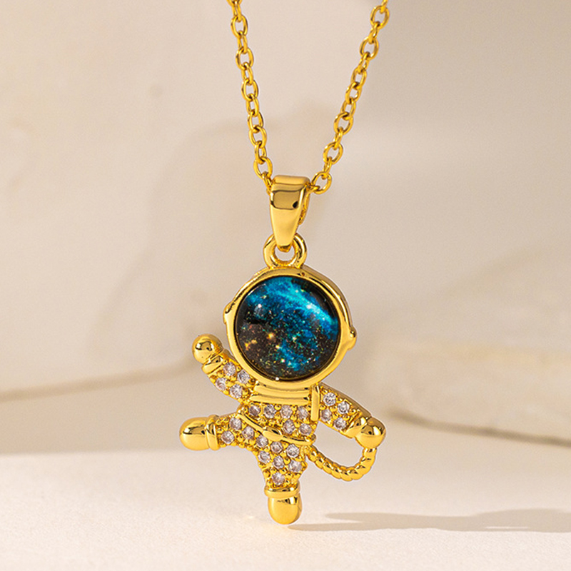 ZAKOL SpacemanนักบินอวกาศStarสร้อยคอผู้หญิงทองสีPlanet Moonจี้Clavicle Chain Chokerเครื่องประดับของขวัญ