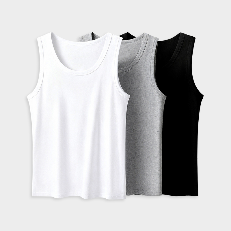 Camiseta masculina de ombros finos, 1/3 peça, para todas as estações, estilo jovem, cor sólida, esportiva e confortável, adequada para uso doméstico