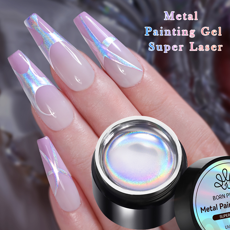 BORN PRETTY-esmalte de uñas de Gel metálico brillante, pintura de delineador, efecto de brillo de espejo plateado, Gel cromado para trepar y dibujar