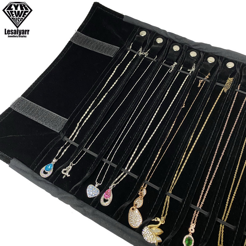 Kotak perhiasan perjalanan beludru portabel tas gulung Organizer untuk Kalung Gelang rantai tempat pajangan perhiasan tas wadah perjalanan