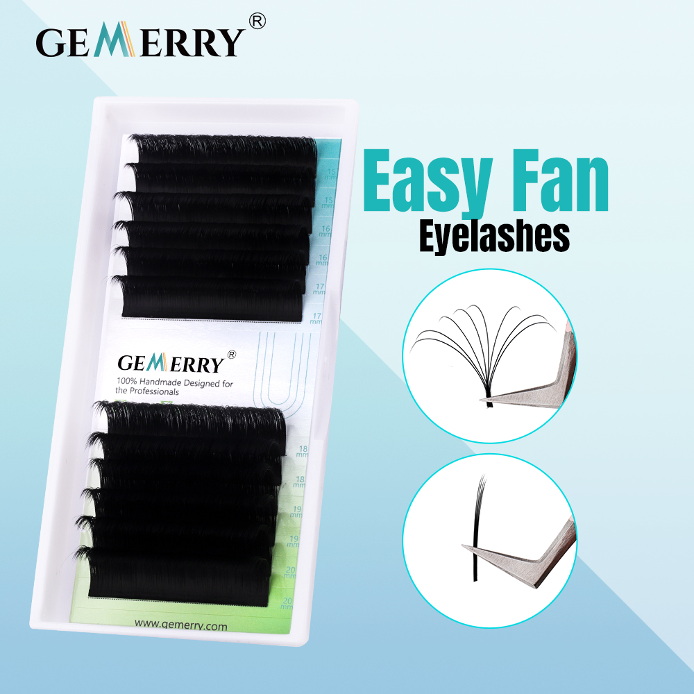 Gemerry fácil fã cílios diy volume falso vison mix comprimento rápido flor rússia longo preto natural cílios extensão maquiagem suprimentos