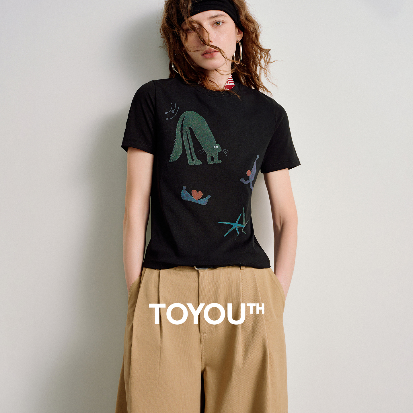 TOYOUTH Vrouwen Lyocell Korte Mouwen Tees 2026 Lente Nieuwe Eigenzinnige Cooling Art Collaboration Slim-Fit Tops