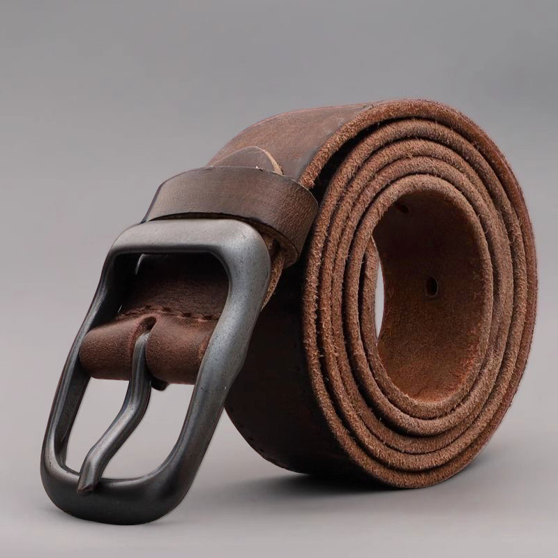 2026 Luxury Head Layer Leather Belt - Retro Needle Buckle -3.3cm - Top Quality Retro Versatile Jeans Belt - Genuine Leather Belt