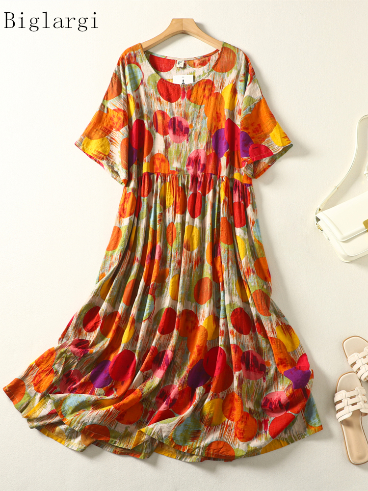 Vestido de verano de lunares de talla grande para mujer, Vestidos 2023 de algodón para mujer, Vestidos bohemios de playa holgados e informales de gran tamaño, Vestidos largos para mujer