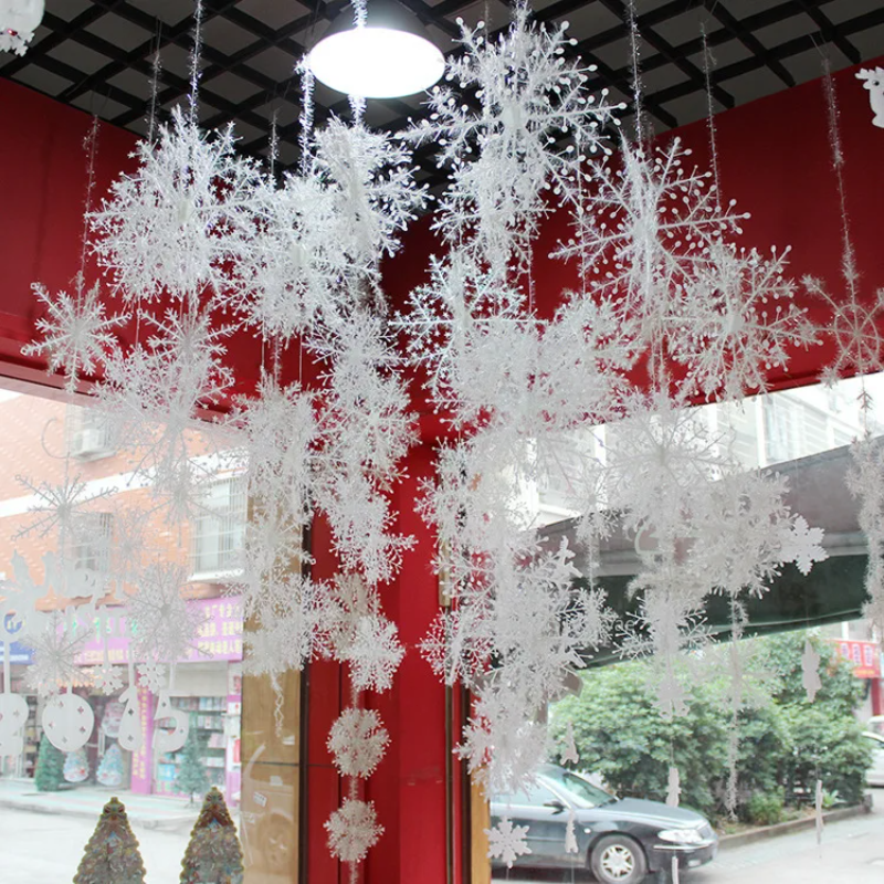 3Pcs/set Christmas Snowflake Ornaments Glitter Fake White Snowflake DIY Xmas Tree Hanging Pendents New Year Home Party Decor