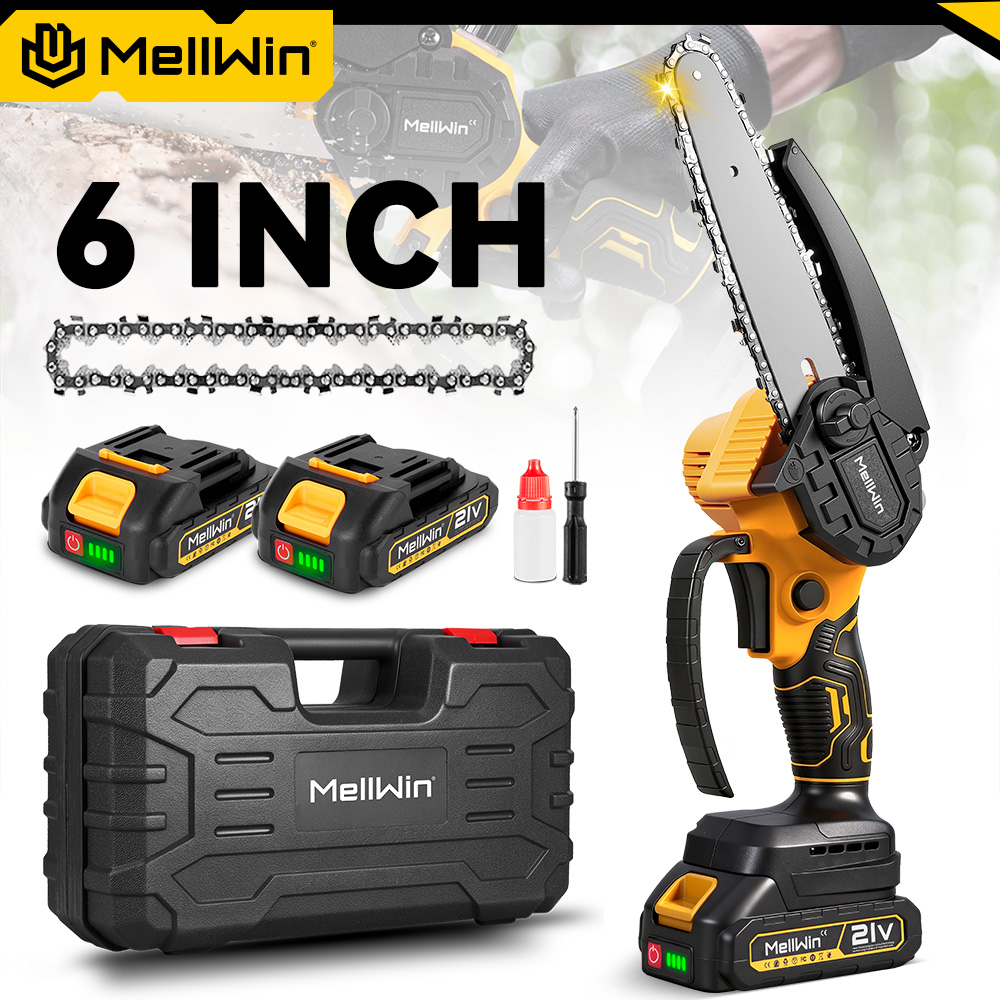 MELLWIN 6 Zoll Akku-elektrische Kettensäge Garten Mini Astsäge Holzbearbeitung Elektrische Schneidsäge für Makita 18 V Batterie Pin