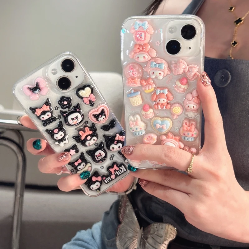 Przezroczyste etui na telefon 3D Cute Sanrio Y2K My Melody Kuromi do iPhone'a 16 15 Pro Max 14 13 12 11 Pro Max Wstrząsoodporne, miękkie etui