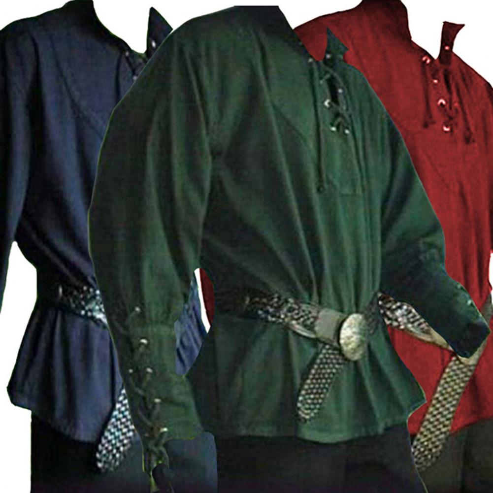Homens bonitos medieval renascentista camisa de manga longa bandagem casual topos halloween senhorio cavaleiro camisa vintage cosplay traje