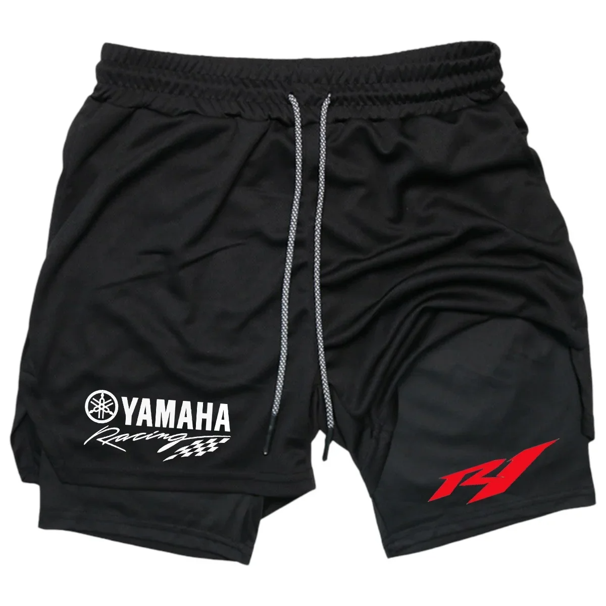 Shorts de Corrida Masculinos com Logo Yamaha para o Verão, 2 em 1, Camada Dupla, Roupas Esportivas Confortáveis e Respiráveis