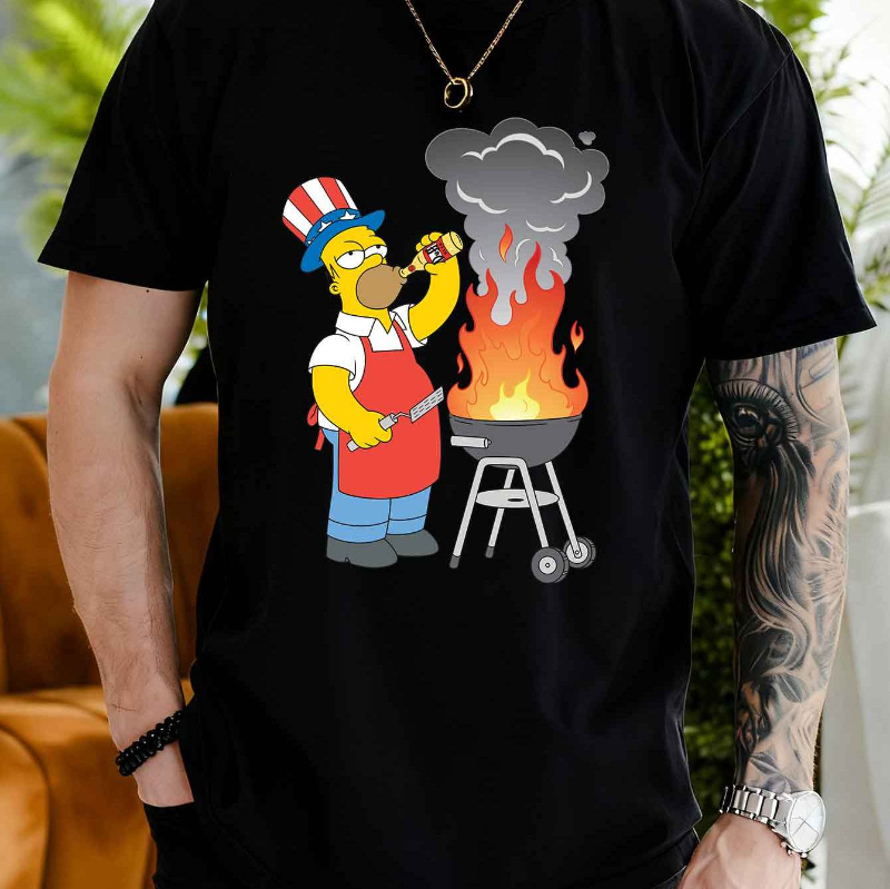 2026NewSummer Men's Casual Short-sleeved T-shirt. Simpson Family Homer Barbecue Print Pattern. Simpson Authorized Unisex T-shirt