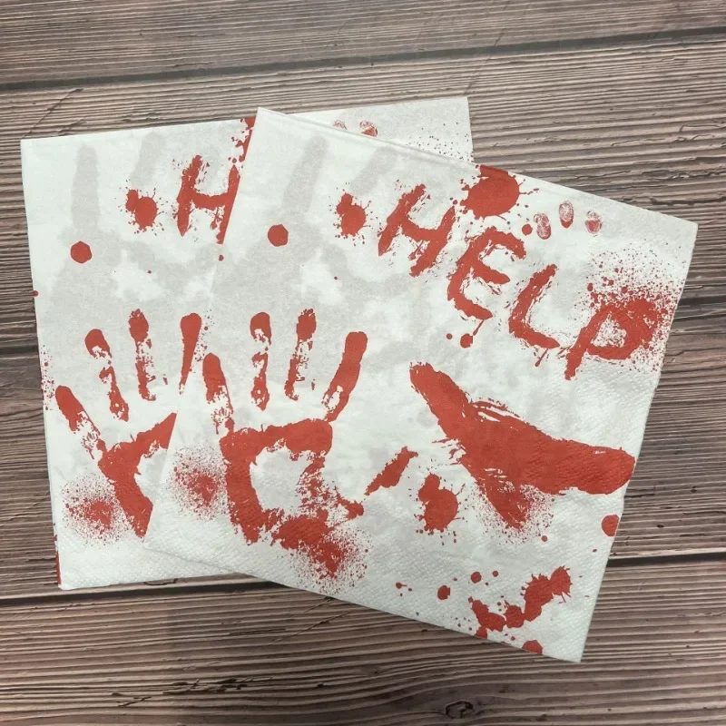 20 pçs festa de halloween vermelho handprint padrão guardanapos decoração ambiente papel placemats restaurante copos vinho flor papel