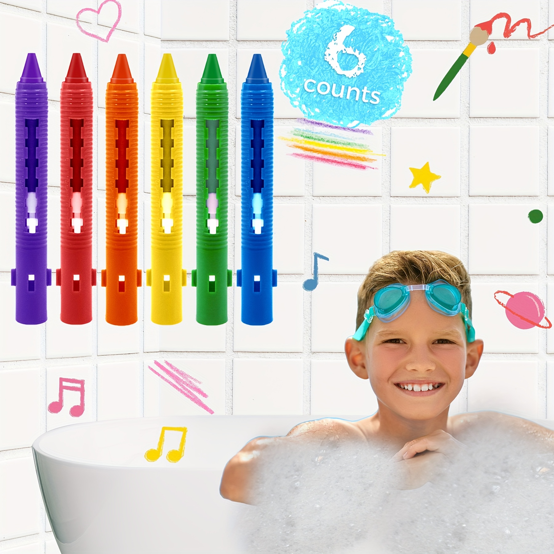 Ensemble de crayons de bain lavables - Marqueurs de baignoire colorés et faciles à nettoyer pour les jeunes, art et artisanat amusants sous la douche