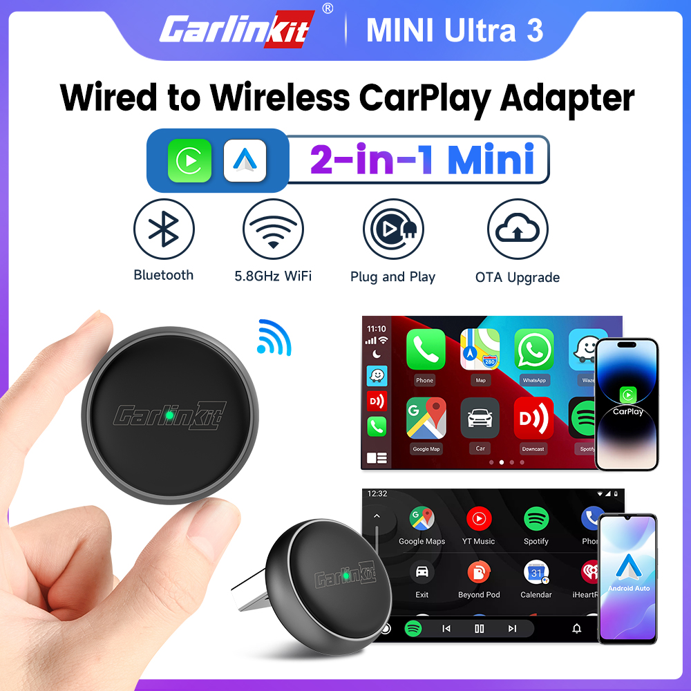 Carlinkit Mini Ultra 3 adaptador Carplay inalámbrico convierte Android inalámbrico Auto Plug & Play Carplay WiFi Bluetooth para Radio de coche