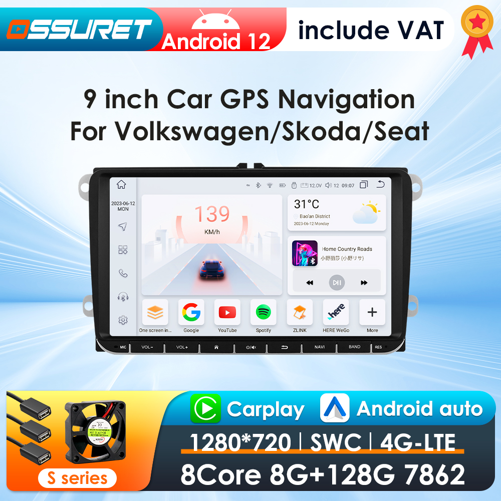 9 "2din Android12 Autoradio Voor Volkswagen Vw Passat B6 B7 T5 Tiguan Touran Golf Polo Car Multimedia Gps 4G Carplay Autoradio