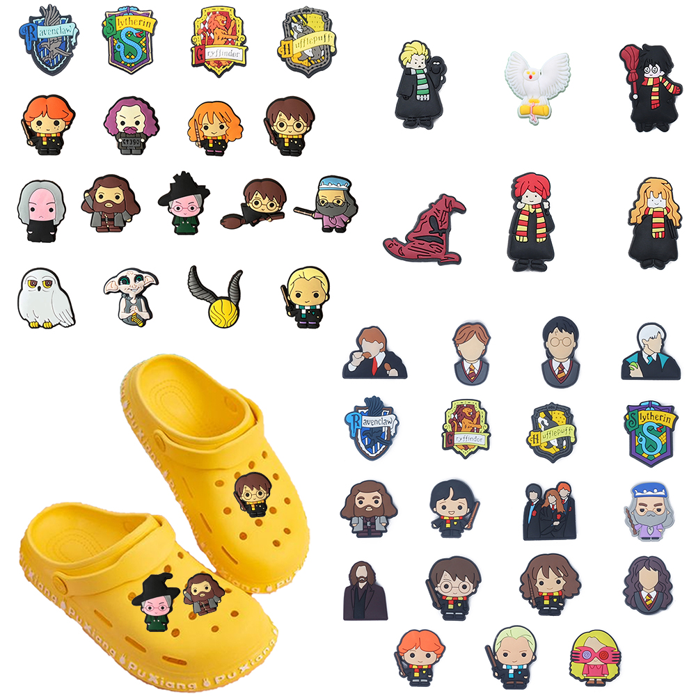 6-100 Piezas, Accesorios para Zapatos de PVC con Diseño de Escuela de Magos de Dibujos Animados, Decoraciones para Zapatos de PVC Desmontables e Impermeables, Regalos