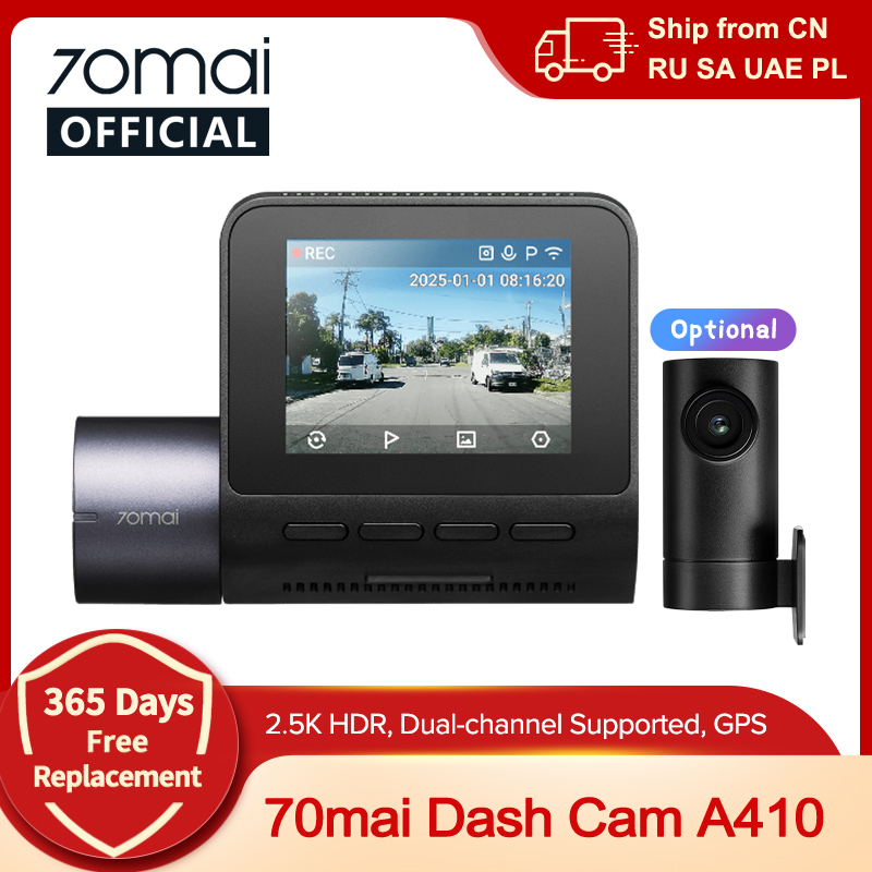 70mai Dash Cam A410 True 2.5K HDR Dwukanałowy Obsługa F1.55 Apertura GPS 24H Parking Max 256GB Rejestrator Samochodowy 70mai A410 70mai A400