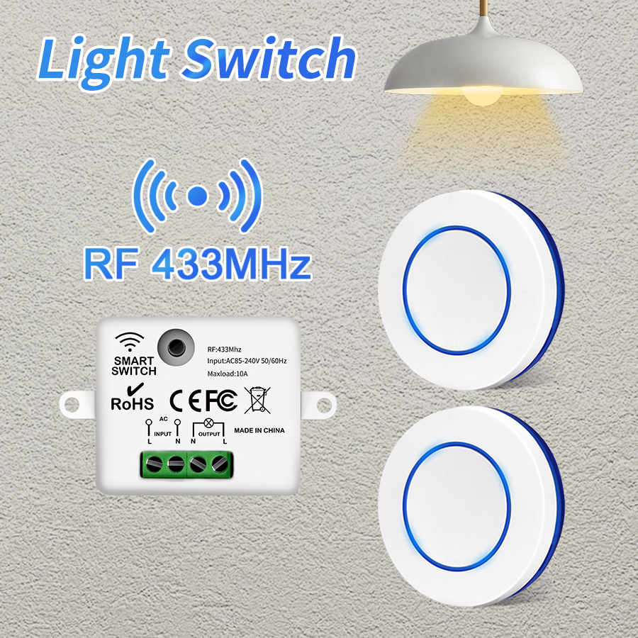 Bezprzewodowy włącznik światła 433 MHz 220 V 110 V 10 A Przerywacz przekaźnika Zdalne sterowanie Mini okrągły przełącznik przyciskowy do domowego przełącznika ściennego lampy LED