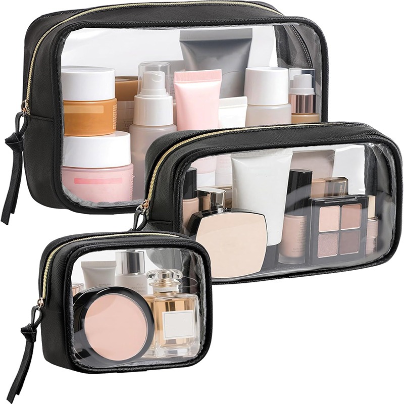 Trousse de maquillage transparente en PVC, trousse de toilette, Kit de voyage polyvalent, Portable, grande capacité, organisateur anti-poussière, sac de rangement Transparent