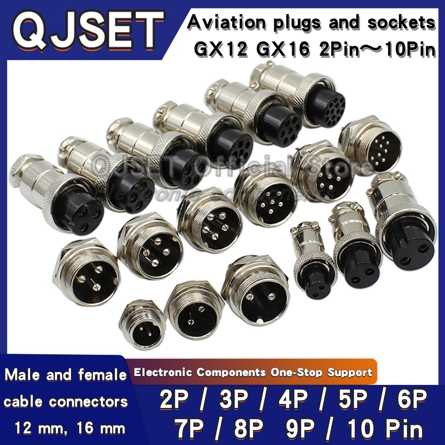 Conectores macho y hembra de enchufe de aviación GX12 GX16, 2 núcleos/3/4/5/6/7/8/9/10 pines, conectores de enchufe de aviación M12mm M16mm, 2 uds.