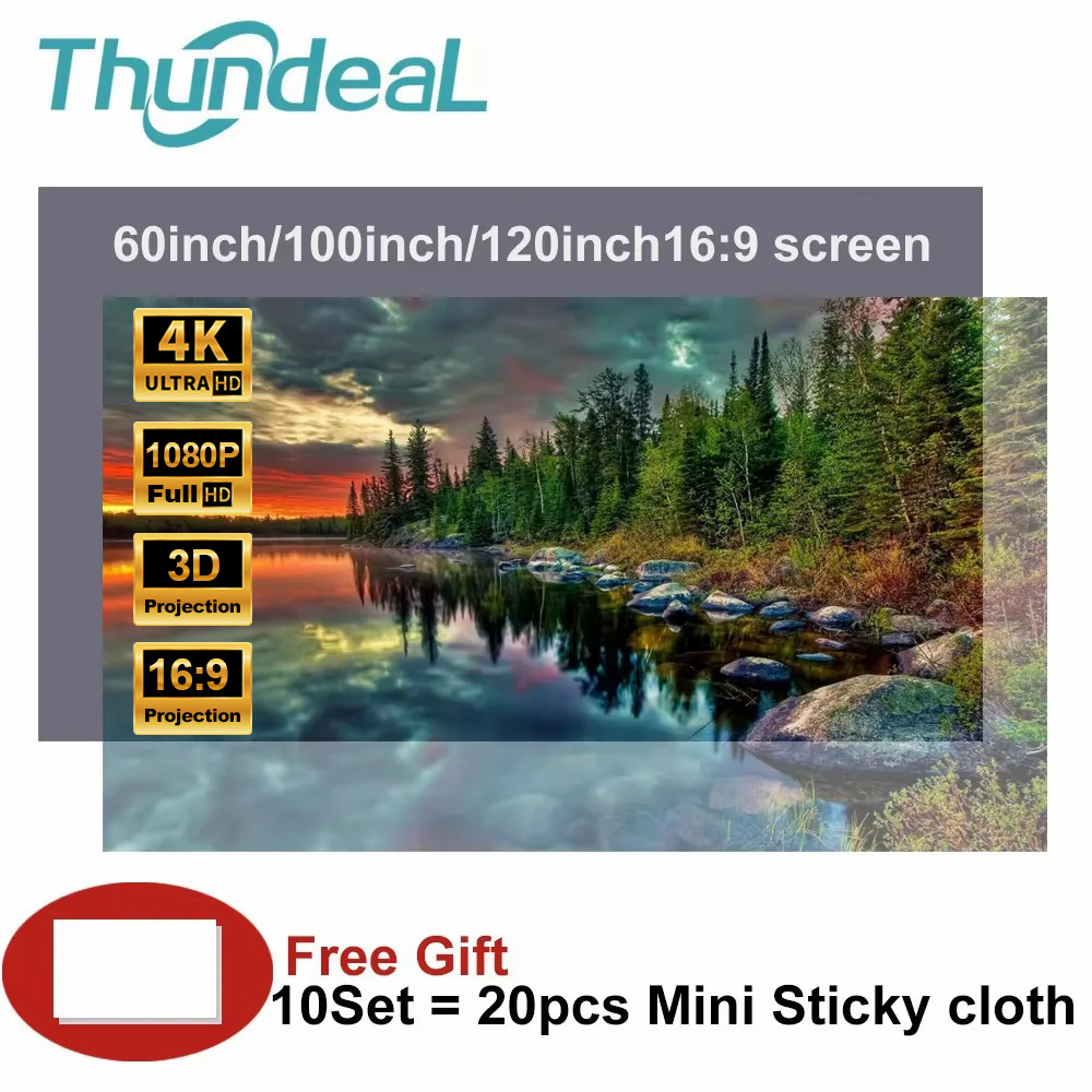 Thundeal Экран с высокой передачей яркости и контрастности для диагонали 60 100 120 дюймов с соотношением сторон 16:9 для домашних проекторов Epson BenQ Xgimi Xiaomi Wanbo