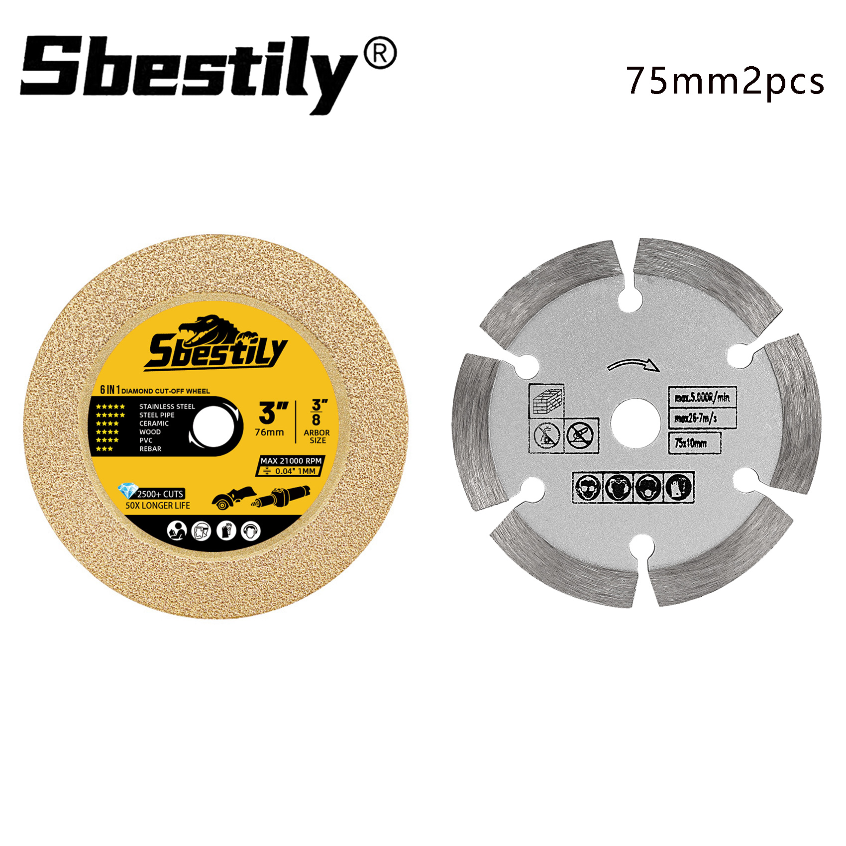 2pcs 75mm แผ่นตัดเพชร 3 "หินตัดล้อใบเลื่อยตัดกระจกสําหรับตัดโลหะไม้เซรามิค Pvc คอนกรีตเหล็ก