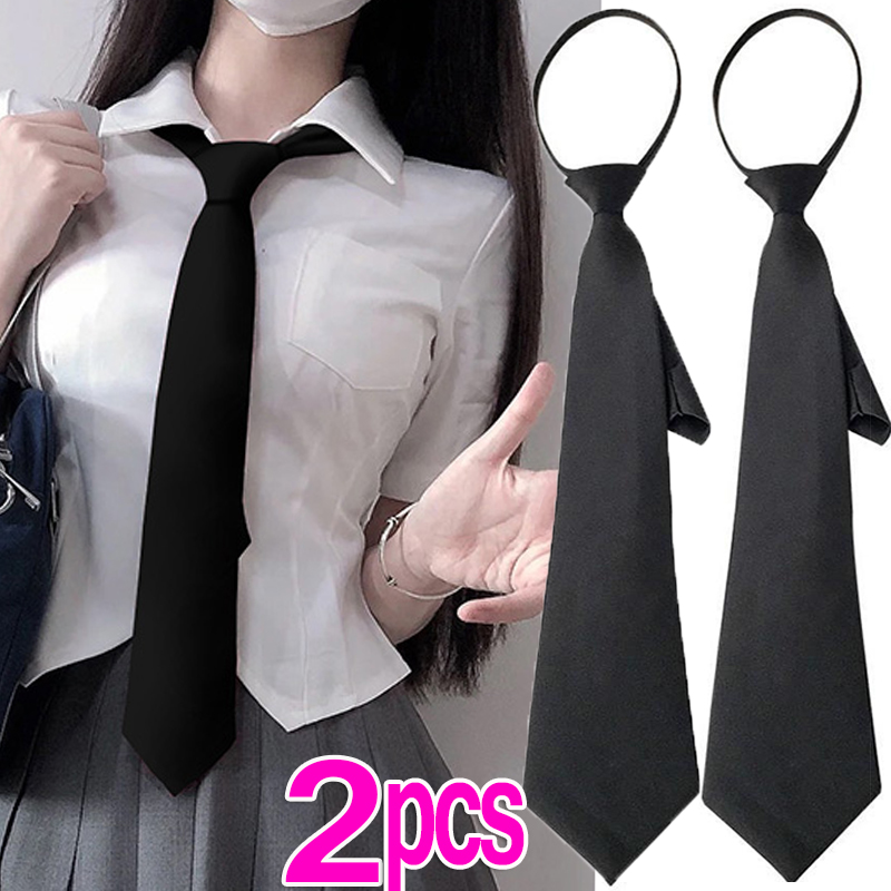 2/1 pçs unisex preto simples clipe no gravata de segurança uniforme camisa terno gravatas aeromo fosco funeral preguiçoso pescoço laços estudantes