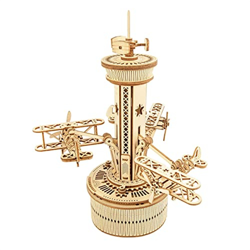 Robotime roker 3D ปริศนาทำจากไม้สำหรับผู้ใหญ่กล่องดนตรีแบบ DIY ชุดโมเดลเพื่อสร้างด้วยตัวเองชุดอาคารควบคุมหอคอยเครื่องบิน