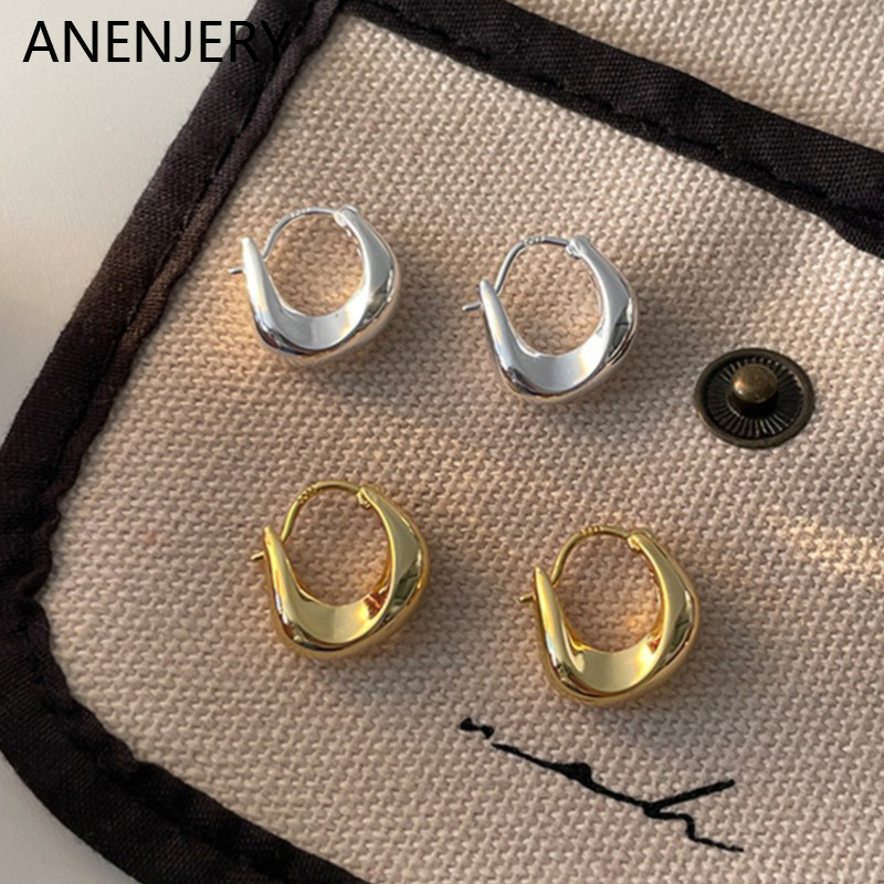 ANENJERY เรขาคณิตต่างหู Hoop ขนาดเล็กสําหรับผู้หญิง Creative Simple Golden Silver สี Huggies ของขวัญเครื่องประดับ