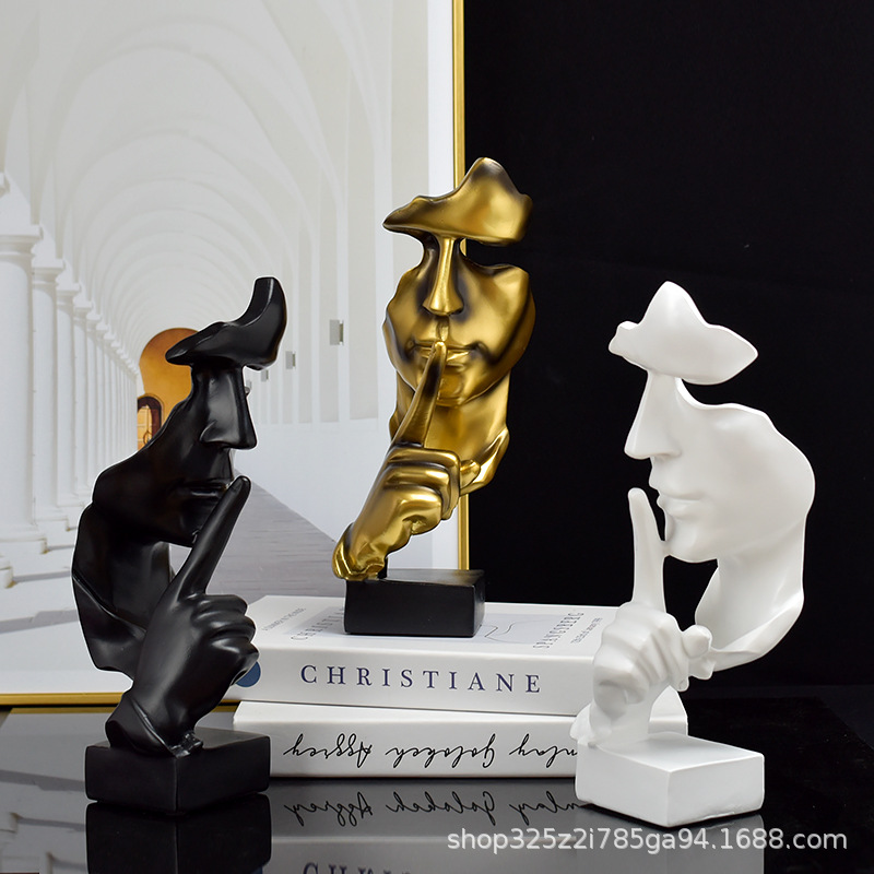 Denker Standbeeld Sculptuur Stilte Is Goud Beeldjes Hars Retro Home Decor Voor Kantoor Studie Woonkamer Abstract Gezicht Ornamenten