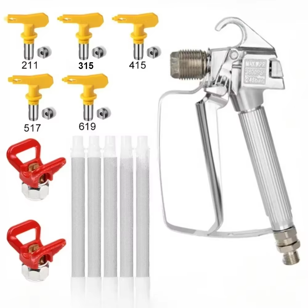 Pistola pulverizadora de pintura sin aire de alta presión 3600 PSI con punta de 5 piezas 211,315,415,517,619 y filtros de 5 piezas
