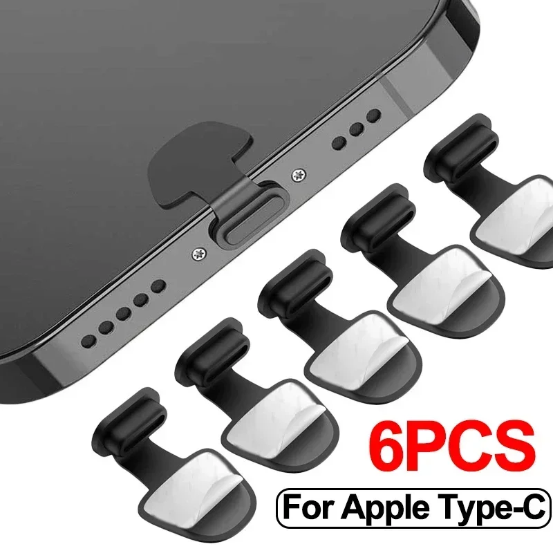 2/4/6PCS พอร์ตชาร์จ Anti-Dust Dirt Plug สําหรับ IPhone Samsung USB Type-C พอร์ต Protector ซิลิโคนปลั๊กฝุ่นฝาครอบ anti-Lost หมวก