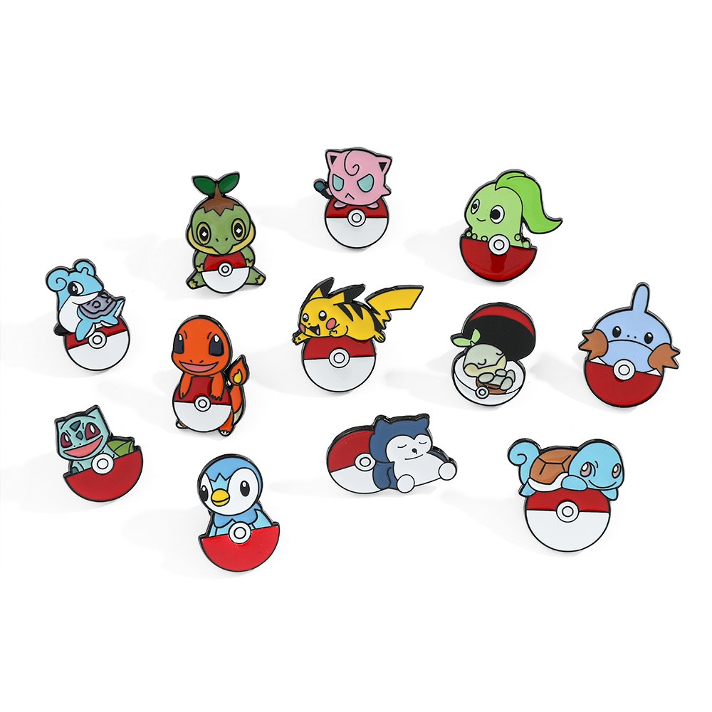 12Pcs Cute Animal Brooch Fashionable Chikorita Pikachu Turtwig Enamel Pin Backpack Clothing Jewelry Metal Badge Accessories Gift