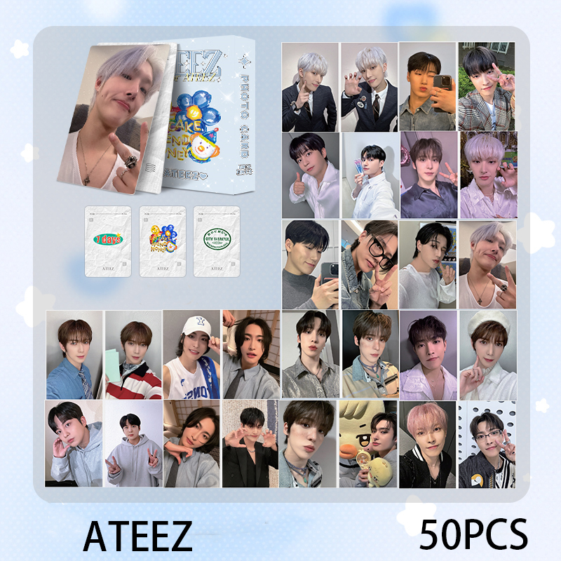 50 шт./компл. KPOP ATEEZ лазерная фотокарта альбом LOMO карты блестящий веер любимый подарок Hongjoong Seonghwa Yunho открытка поздравительная открытка