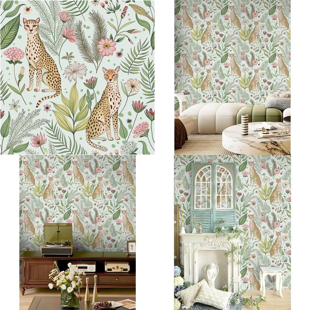 Vintage Leopard Jungle Floral Wallpaper - Removable and Renter-Friendly for Bathrooms - Easy Peel and Stick Vintage Wall Decor