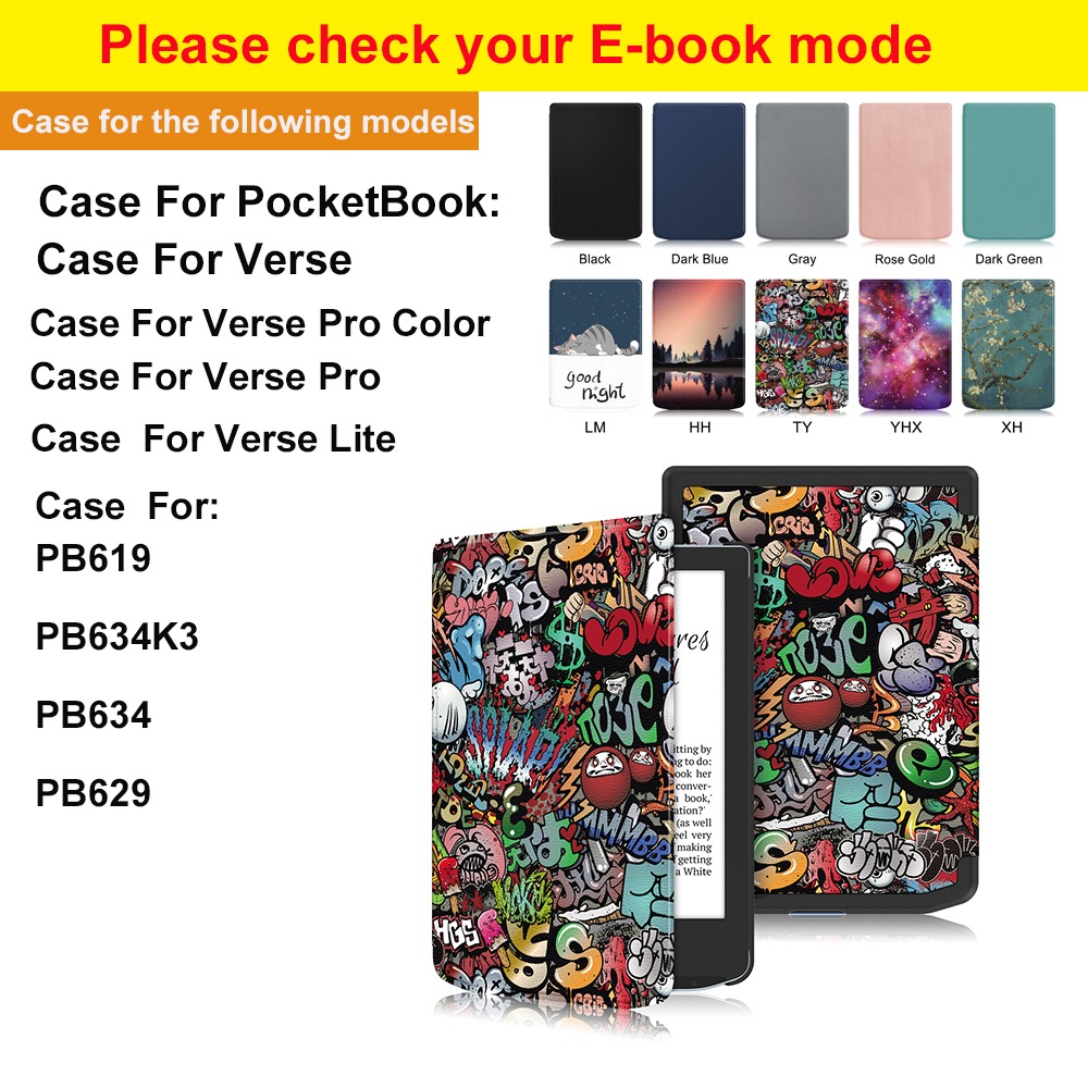 Etui z funkcją automatycznego usypiania/budzenia do PocketBook Verse Lite Pro Color Case PB619 PB634K3 PB634 PB629 6' EBook Slim Flip z tylną obudową z TPU
