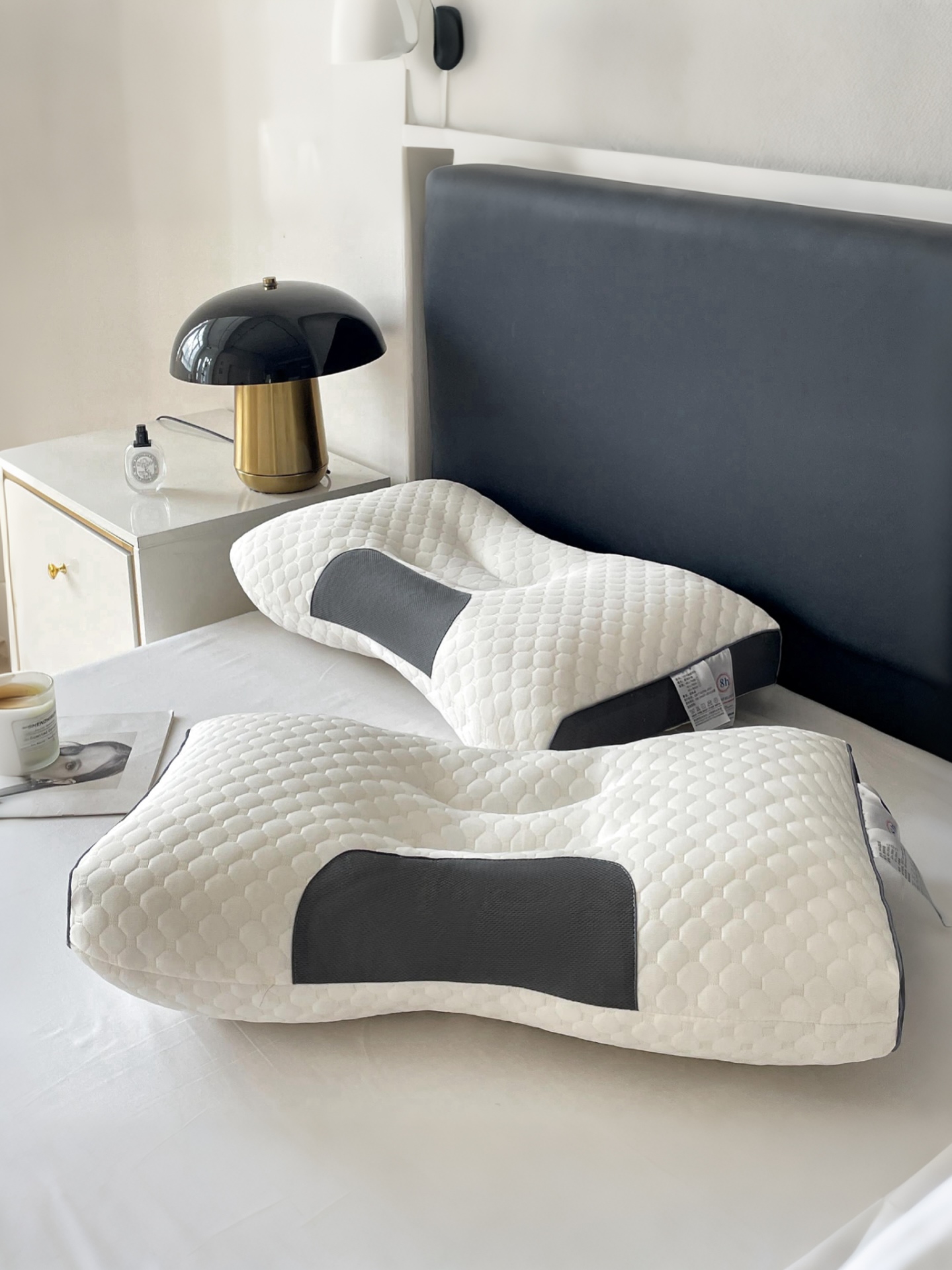 [Construcción duradera] Almohada de punto transpirable con soporte para el cuello para dormir y masaje: absorción de humedad, lavable a máquina, almohada SPA.