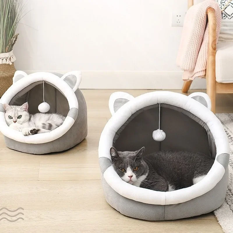 ペットハウス 猫ベッド 猫バスケット 冬用暖かいベッド 猫ペットテント 洞窟ベッド 猫用 小型犬用 折りたたみ式 取り外し可能 洗える 子猫ハウス