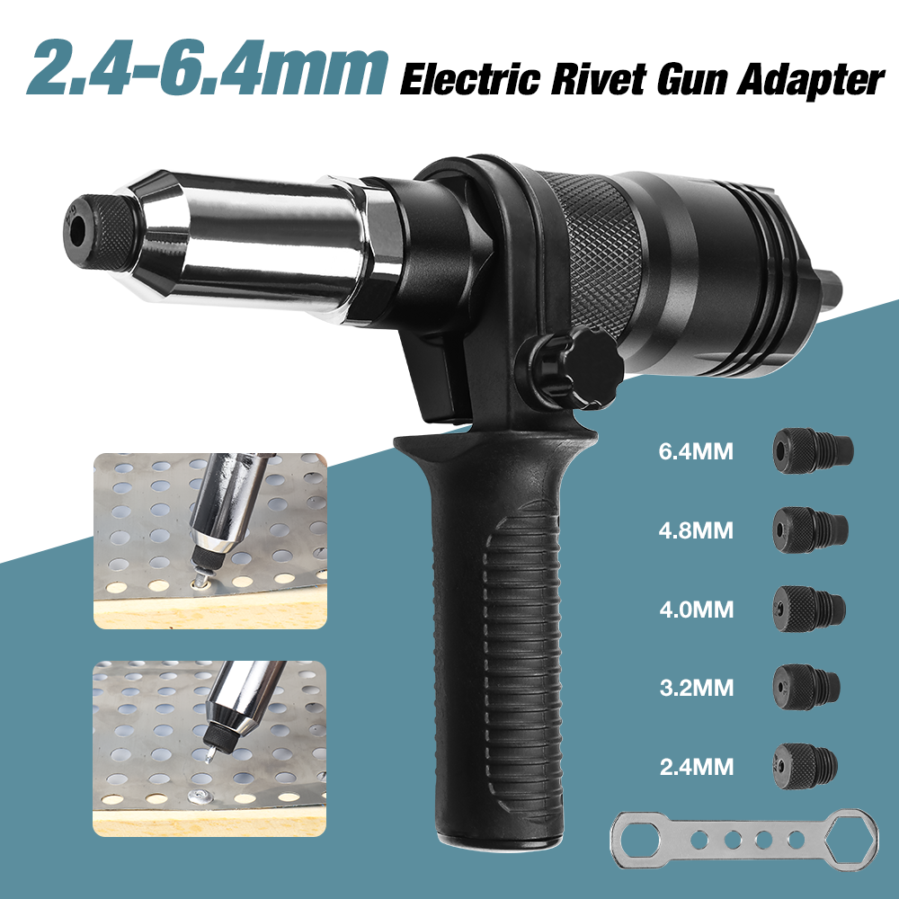 Electric Rivet Gun Rivet Nut Gun Adapter Home Plug-in Wireless Rivet Nut Gun Converter with Wrench 2.4MM/3.2MM/4.0MM/4.8MM/6.4MM