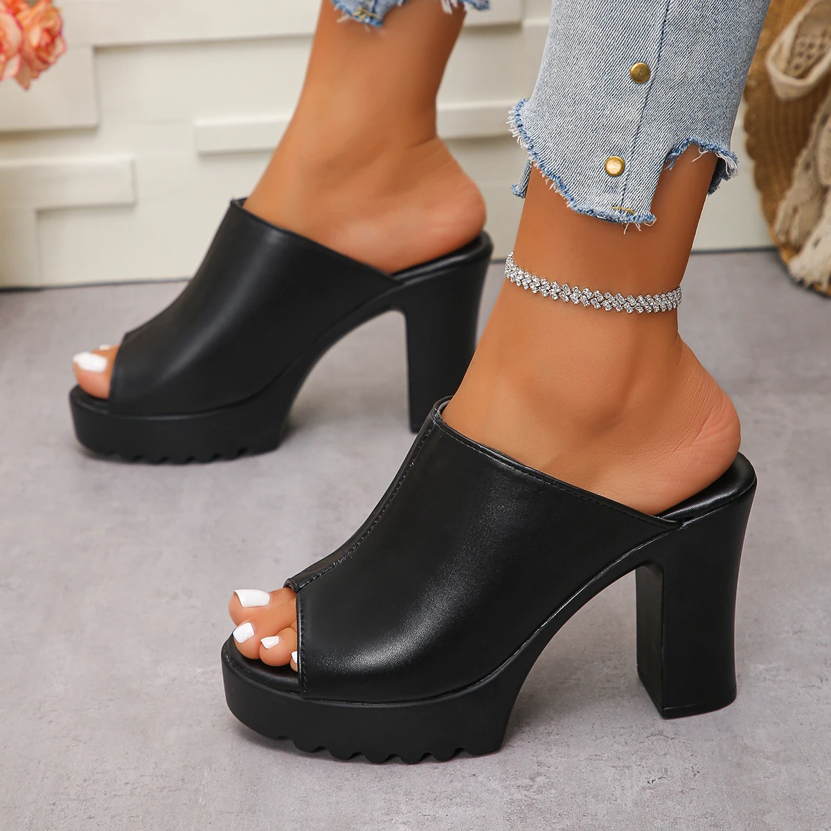 Donne di estate Mulo Scarpe di Colore Solido Grosso Tacco Alto Casual Donna Open Toe Sandali Della Piattaforma Per Il Tempo Libero Bocca Dei Pesci Donna Tacco 10 cm