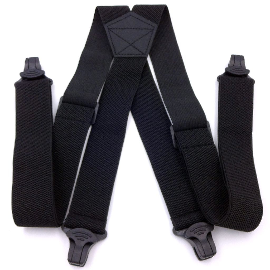 Zwarte stevige bretels voor heren, 3,8 cm breed, X-vormig, verstelbaar, elastisch, comfortabel