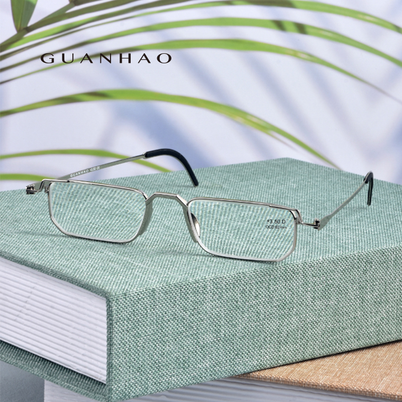 Guanhao Tragbare Lesebrille für Herren, modische Business-Brille, transparent, optisch, leicht, Mini-Box, Presbyopie-Brille