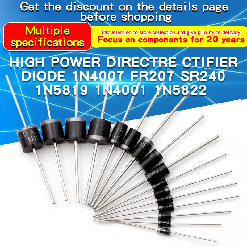 Bộ 50 1N4001 1N4004 1N4005 1N4007 1N5819 1N5822 1N5824 FR107 FR157 FR207 RL207 SR240 UF4007 BYV26D Shottky CHỈNH LƯU Diode Bộ